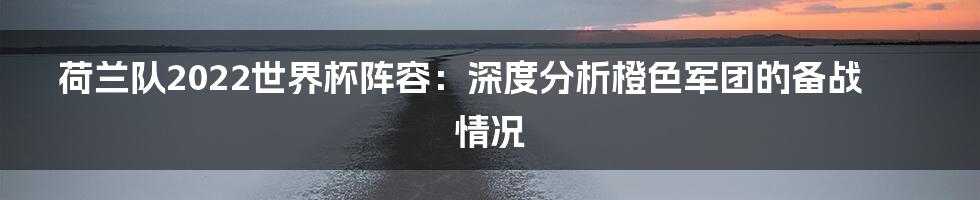 荷兰队2022世界杯阵容：深度分析橙色军团的备战情况