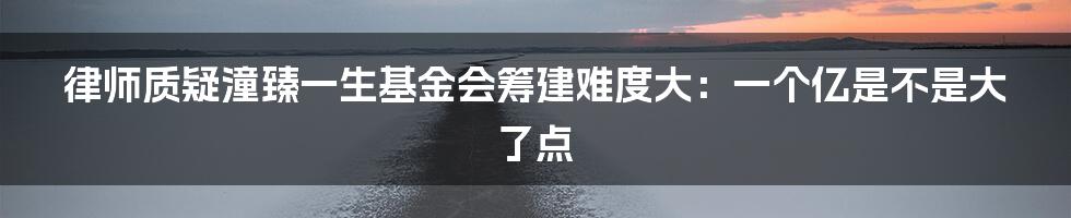 律师质疑潼臻一生基金会筹建难度大：一个亿是不是大了点