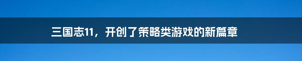 三国志11，开创了策略类游戏的新篇章