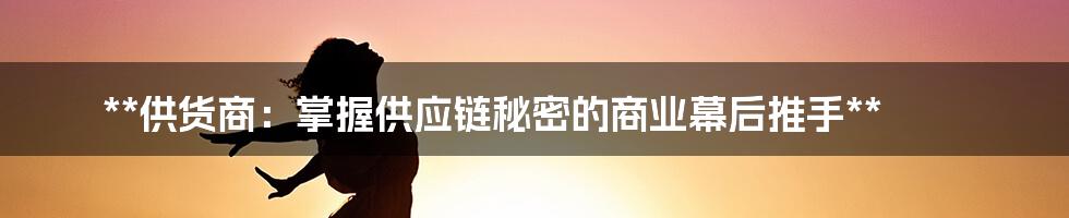 **供货商：掌握供应链秘密的商业幕后推手**