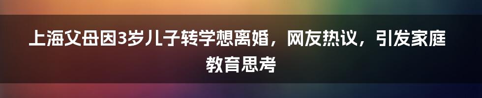 上海父母因3岁儿子转学想离婚，网友热议，引发家庭教育思考