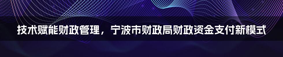 技术赋能财政管理，宁波市财政局财政资金支付新模式