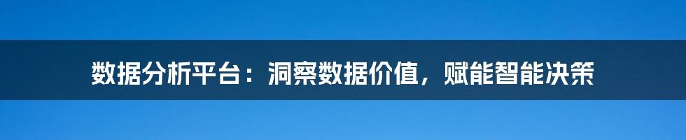 数据分析平台：洞察数据价值，赋能智能决策