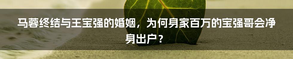 马蓉终结与王宝强的婚姻，为何身家百万的宝强哥会净身出户？