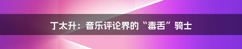 丁太升：音乐评论界的“毒舌”骑士