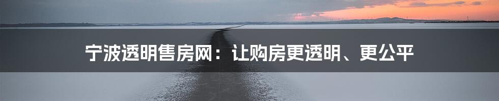 宁波透明售房网：让购房更透明、更公平