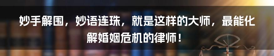 妙手解围，妙语连珠，就是这样的大师，最能化解婚姻危机的律师！