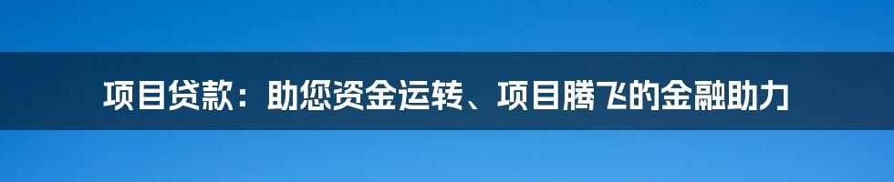 项目贷款：助您资金运转、项目腾飞的金融助力