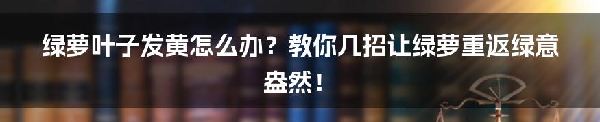 绿萝叶子发黄怎么办？教你几招让绿萝重返绿意盎然！