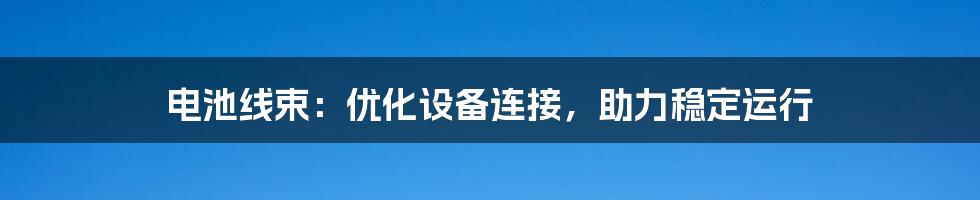 电池线束：优化设备连接，助力稳定运行