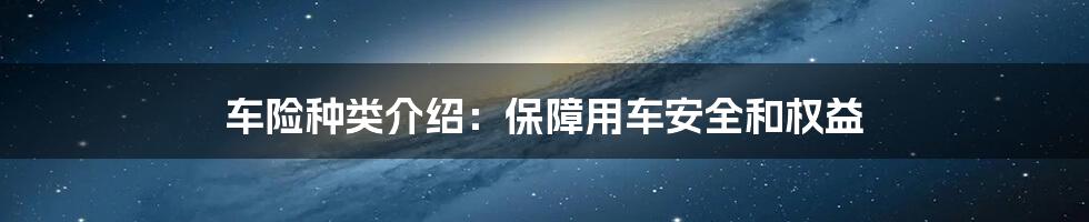 车险种类介绍：保障用车安全和权益