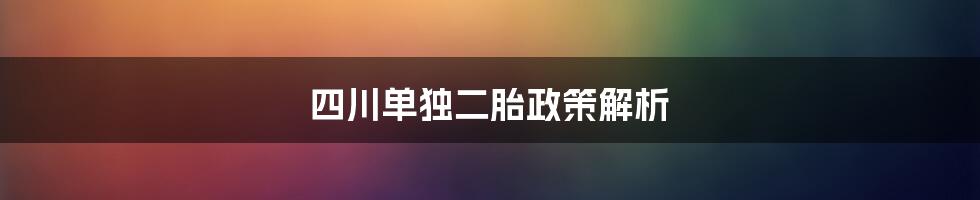 四川单独二胎政策解析