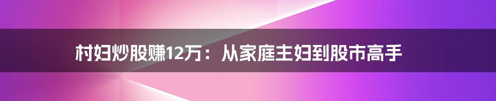 村妇炒股赚12万：从家庭主妇到股市高手