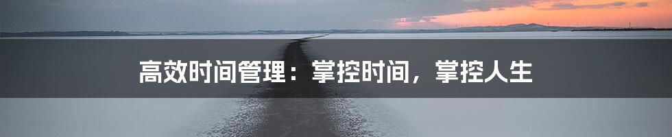 高效时间管理：掌控时间，掌控人生