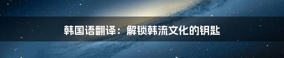 韩国语翻译：解锁韩流文化的钥匙