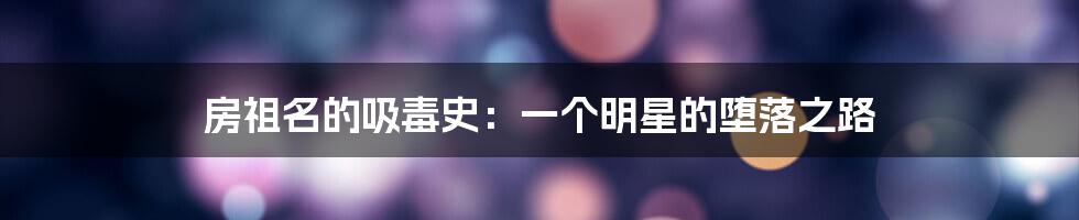 房祖名的吸毒史：一个明星的堕落之路