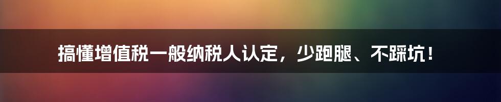 搞懂增值税一般纳税人认定，少跑腿、不踩坑！