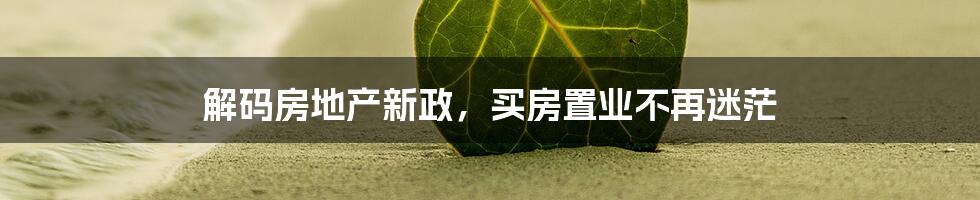 解码房地产新政，买房置业不再迷茫