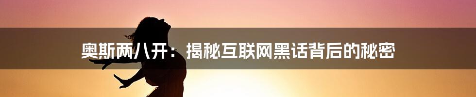 奥斯两八开：揭秘互联网黑话背后的秘密