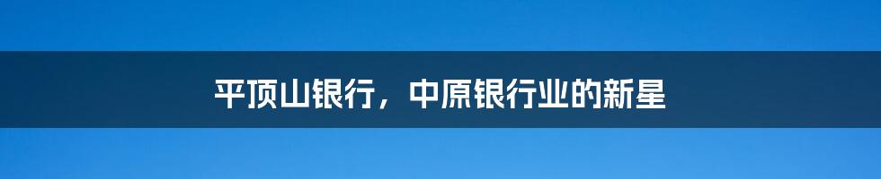 平顶山银行，中原银行业的新星