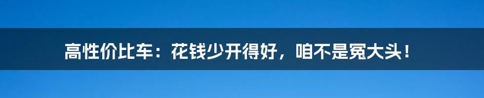 高性价比车：花钱少开得好，咱不是冤大头！