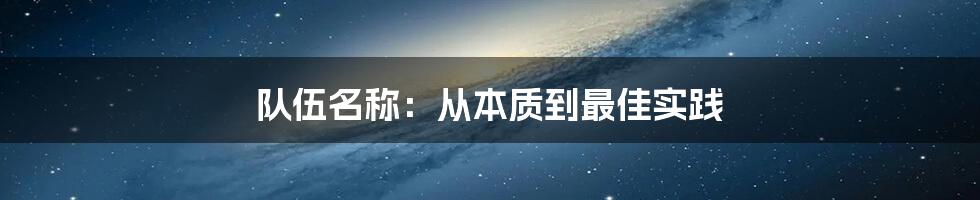 队伍名称：从本质到最佳实践