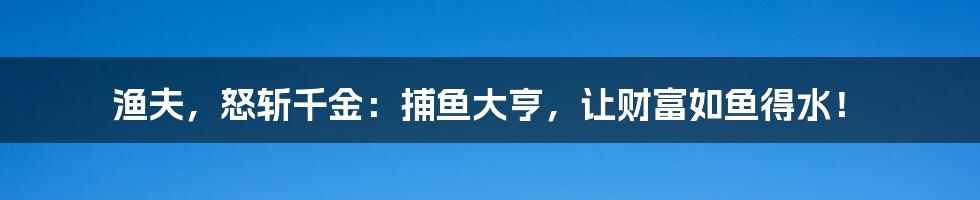 渔夫，怒斩千金：捕鱼大亨，让财富如鱼得水！