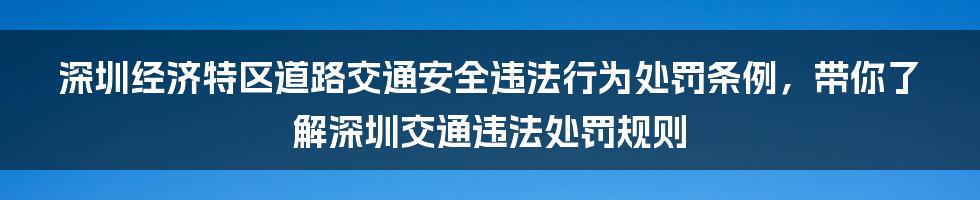 深圳经济特区道路交通安全违法行为处罚条例，带你了解深圳交通违法处罚规则