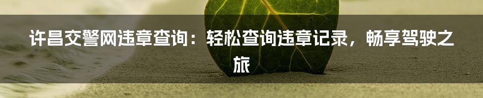 许昌交警网违章查询：轻松查询违章记录，畅享驾驶之旅