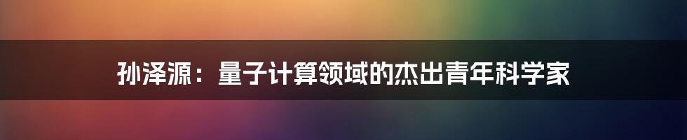 孙泽源：量子计算领域的杰出青年科学家