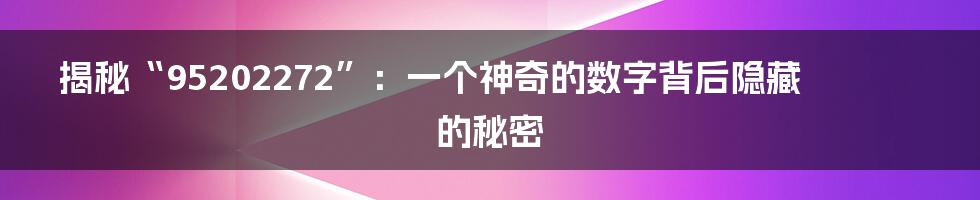 揭秘“95202272”：一个神奇的数字背后隐藏的秘密