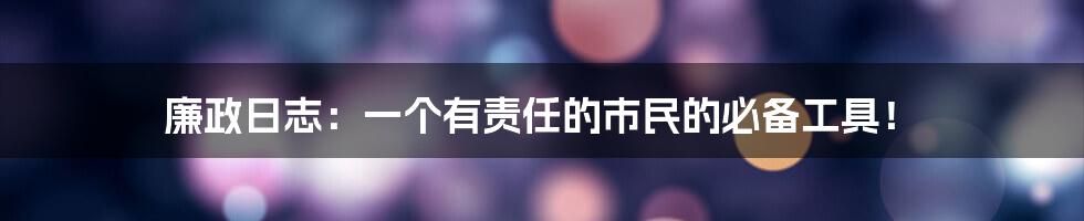 廉政日志：一个有责任的市民的必备工具！