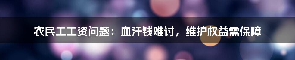 农民工工资问题：血汗钱难讨，维护权益需保障