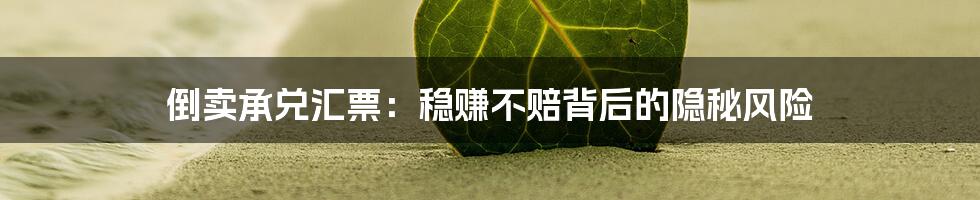 倒卖承兑汇票：稳赚不赔背后的隐秘风险