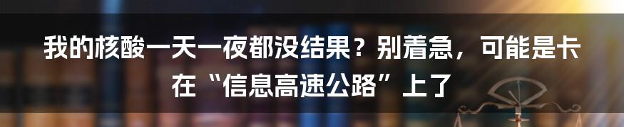 我的核酸一天一夜都没结果？别着急，可能是卡在“信息高速公路”上了