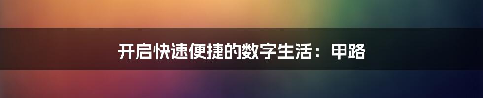 开启快速便捷的数字生活：甲路