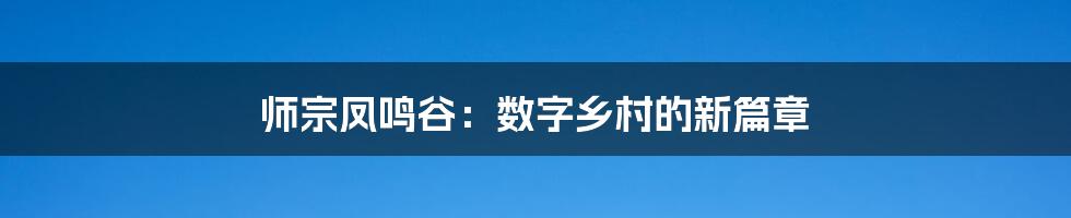 师宗凤鸣谷：数字乡村的新篇章