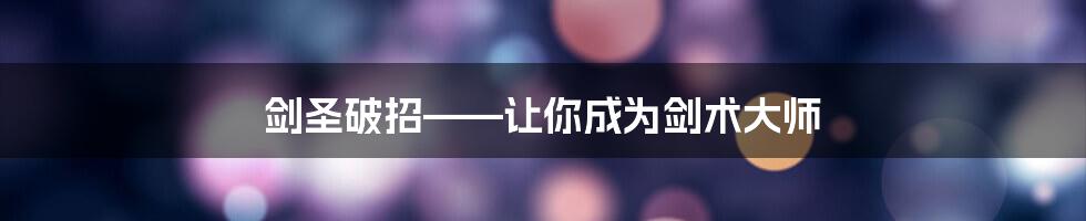 剑圣破招——让你成为剑术大师