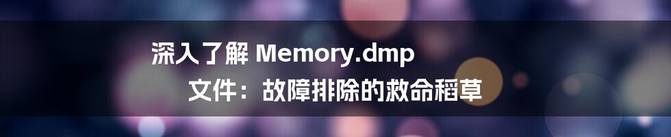 深入了解 Memory.dmp 文件：故障排除的救命稻草