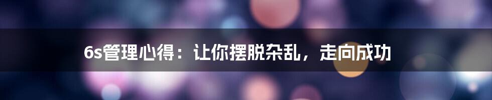 6s管理心得：让你摆脱杂乱，走向成功