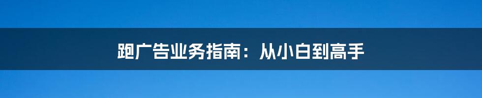 跑广告业务指南：从小白到高手