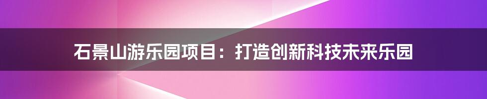 石景山游乐园项目：打造创新科技未来乐园