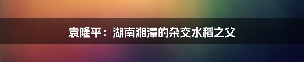 袁隆平：湖南湘潭的杂交水稻之父