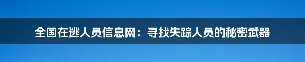 全国在逃人员信息网：寻找失踪人员的秘密武器