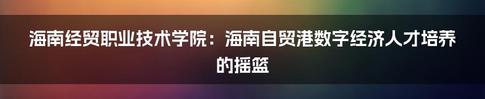 海南经贸职业技术学院：海南自贸港数字经济人才培养的摇篮