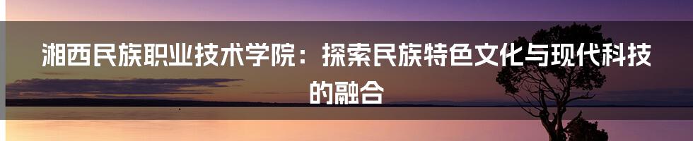 湘西民族职业技术学院：探索民族特色文化与现代科技的融合