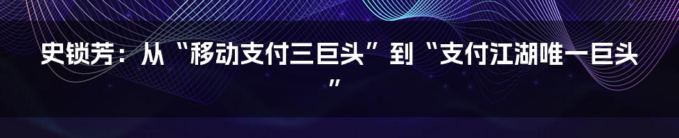 史锁芳：从“移动支付三巨头”到“支付江湖唯一巨头”