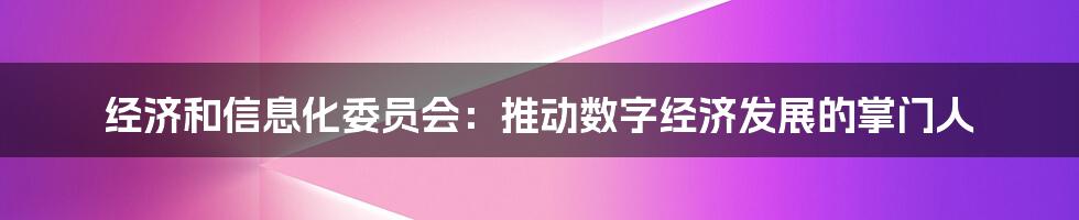 经济和信息化委员会：推动数字经济发展的掌门人