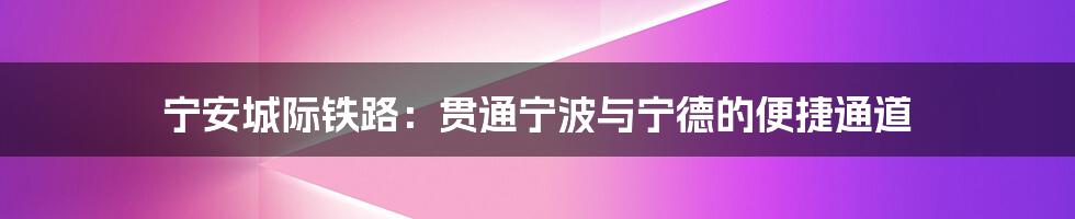 宁安城际铁路：贯通宁波与宁德的便捷通道