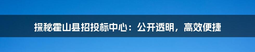 探秘霍山县招投标中心：公开透明，高效便捷